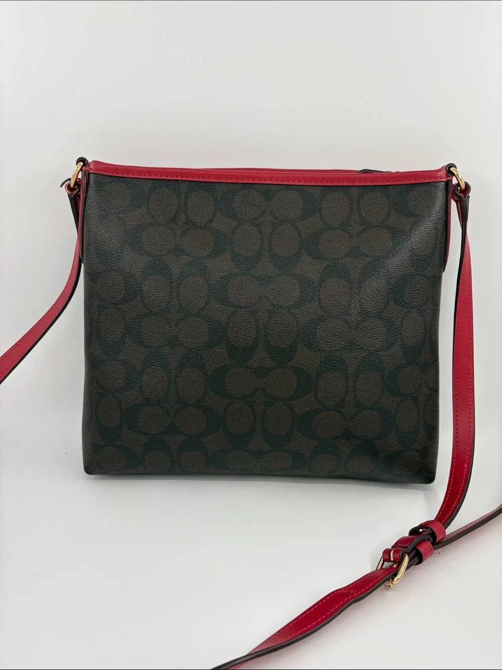 Coach Brown Signature Crossbody with Red Trim